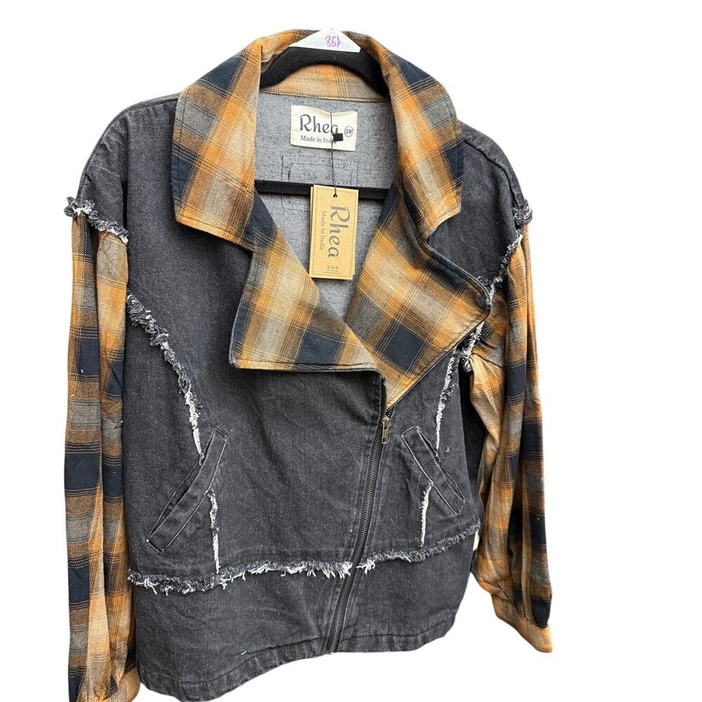 Rhea Lunar Jacket Black Denim Plaid Details Size S/M NWT